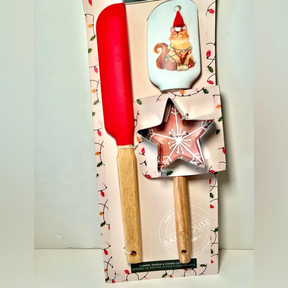 Christmas Kitty Cat Silicone Spatula w/ Long Food Scraper + Star Cookie Cutter - Picture 7 of 7